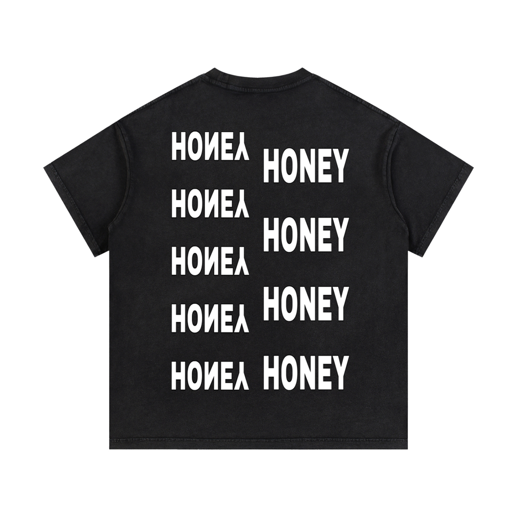 VINTAGE WASH MANIIC HONEY T - SHIRT BLACK, PINK, & BLUE